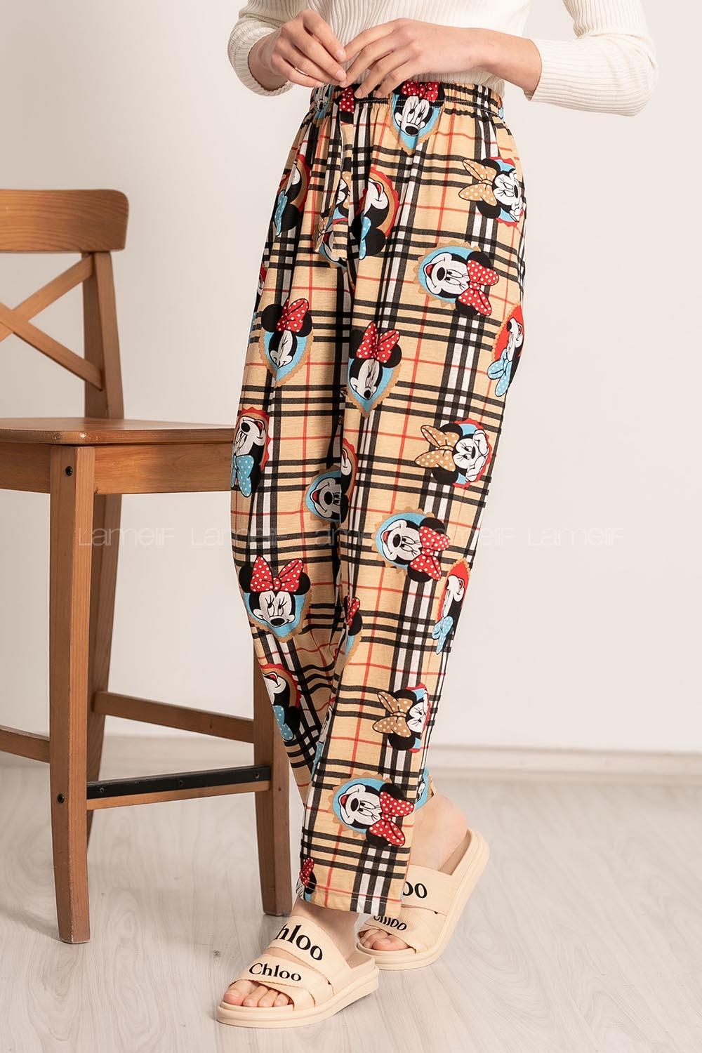 Modalamelif Mickey Mouse Baskı Desenli Beli Lastikli Pijama Sütlü Kahve