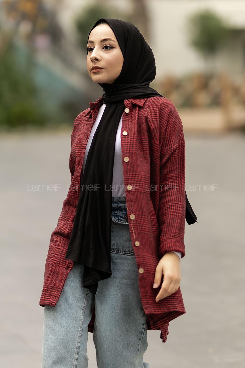 Modalamelif Pötikare Desenli Gömlek Tunik Kırmızı