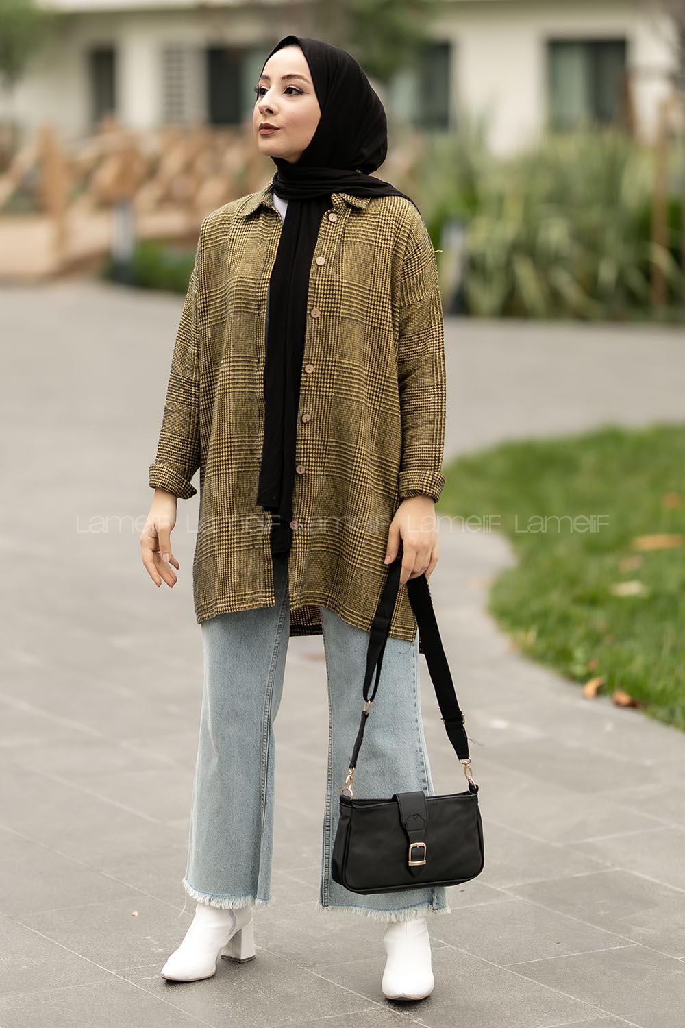 Modalamelif Pötikare Desenli Gömlek Tunik Sarı