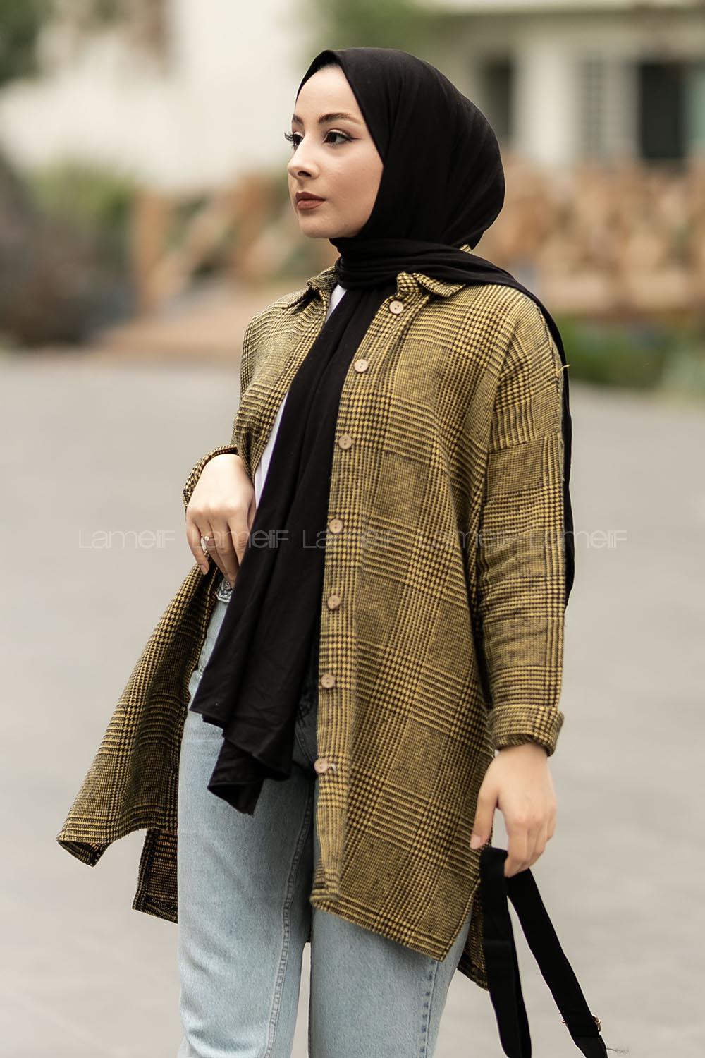 Modalamelif Pötikare Desenli Gömlek Tunik Sarı