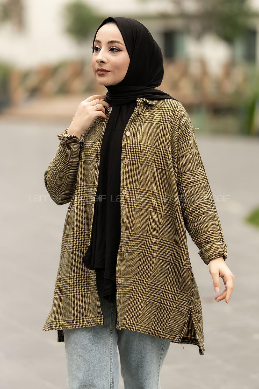 Modalamelif Pötikare Desenli Gömlek Tunik Sarı