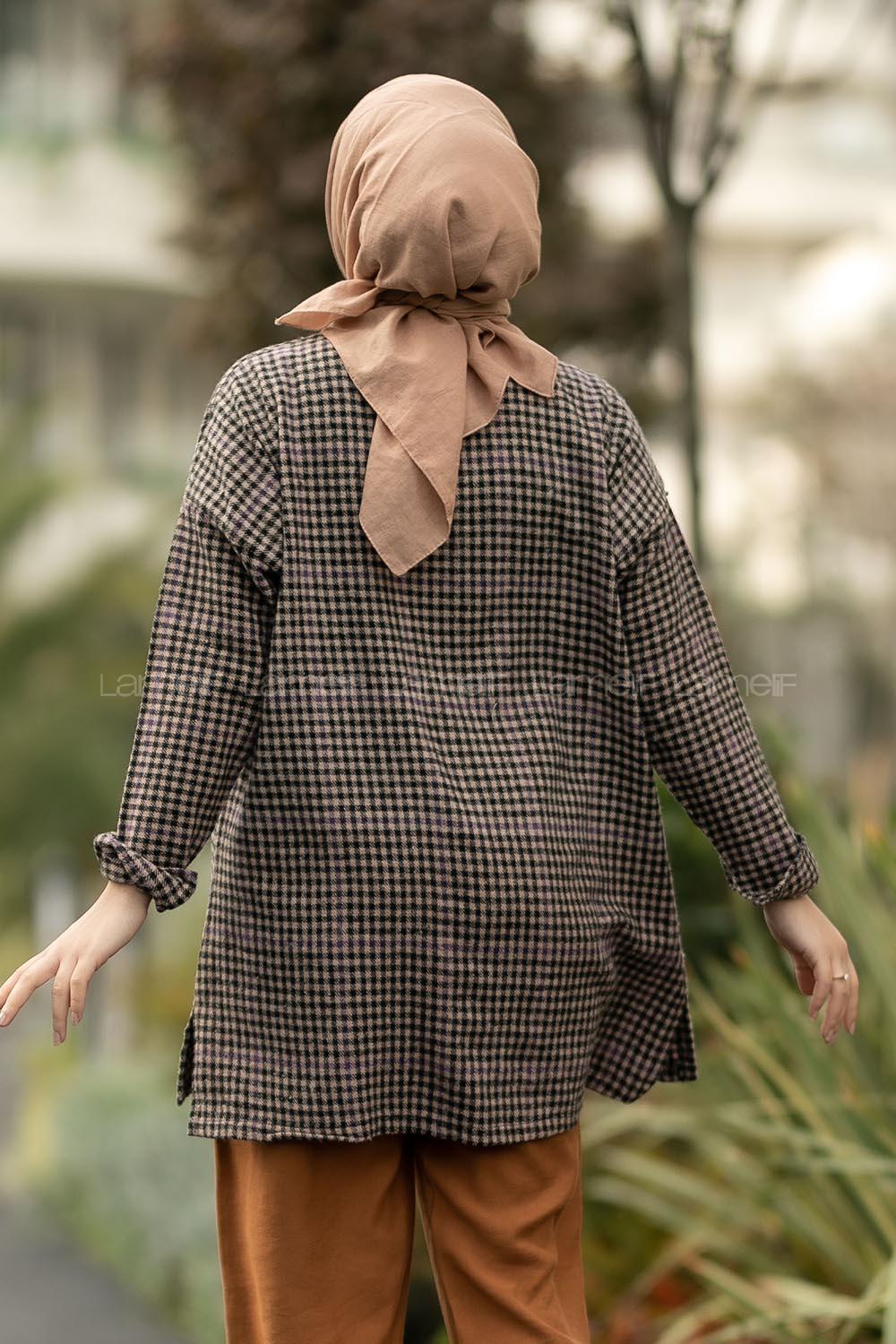 Modalamelif Pötikare Desenli Gömlek Tunik Sütlükahve