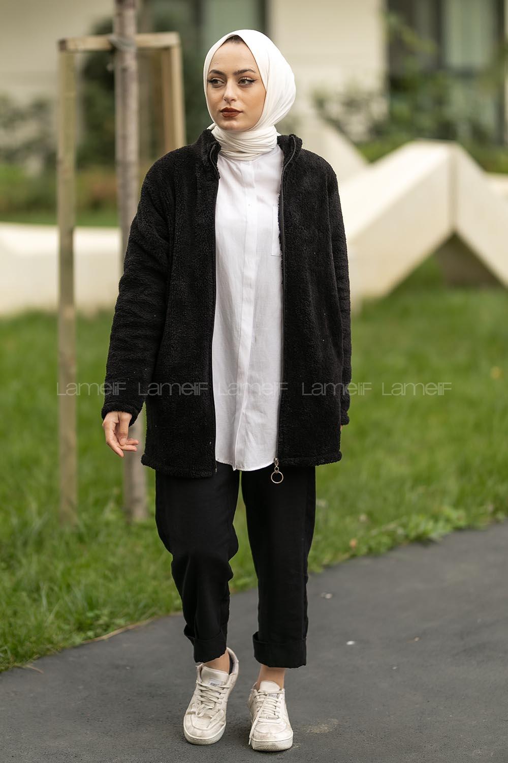 Modalamelif Yarım Balıkçı Yaka Peluş Siyah