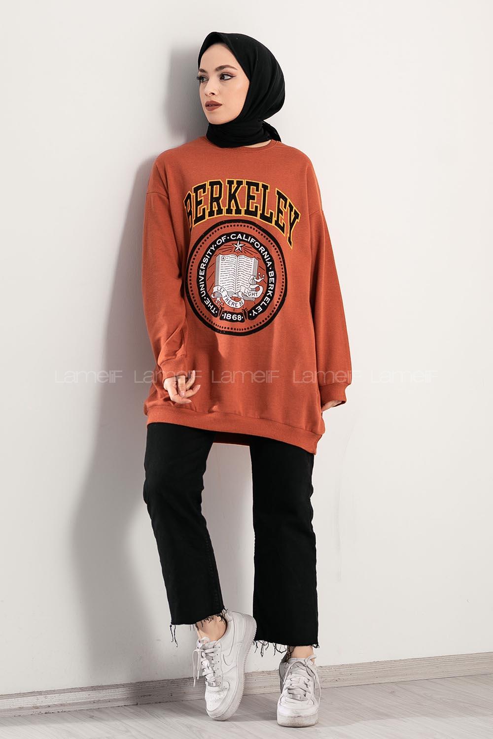 Modalamelif Bisiklet Yaka Berkeley Yazı Baskılı Kiremit