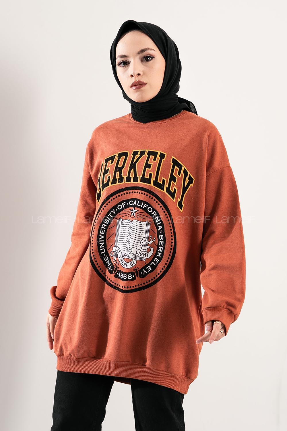 Modalamelif Bisiklet Yaka Berkeley Yazı Baskılı Kiremit