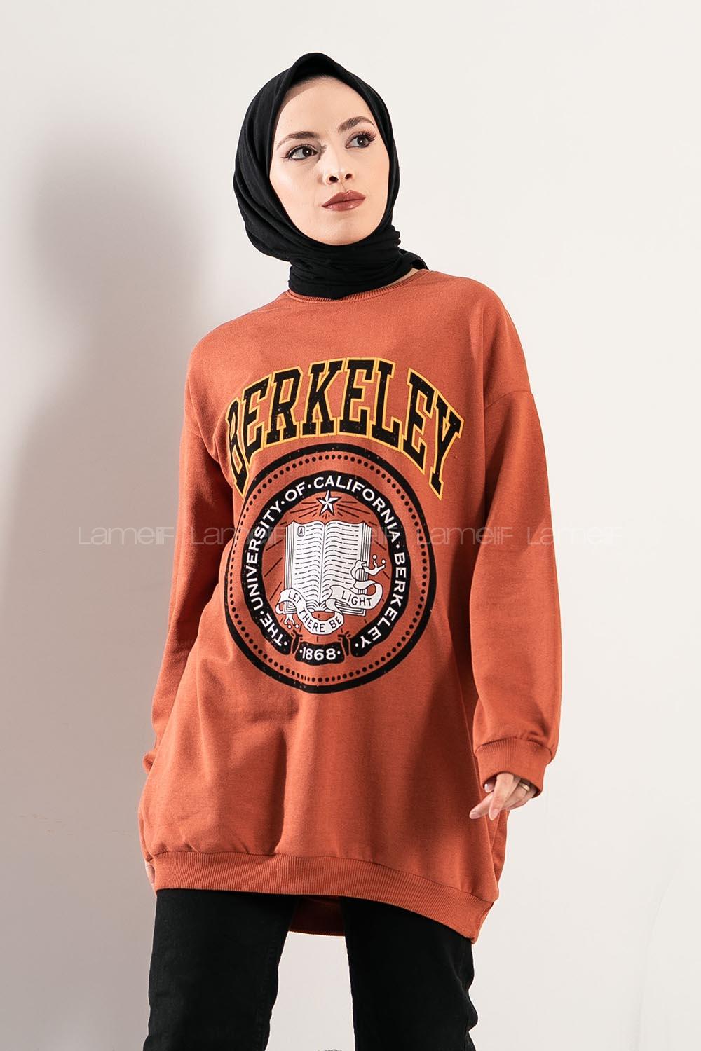 Modalamelif Bisiklet Yaka Berkeley Yazı Baskılı Kiremit