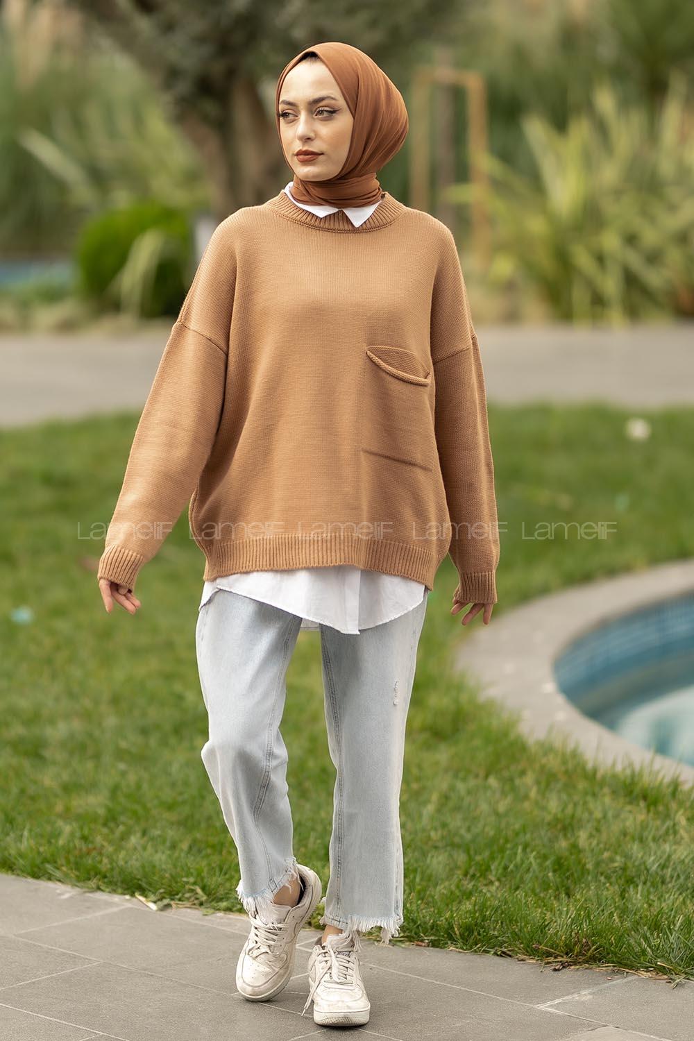 Modalamelif Cep Detaylı Basic Kazak Camel