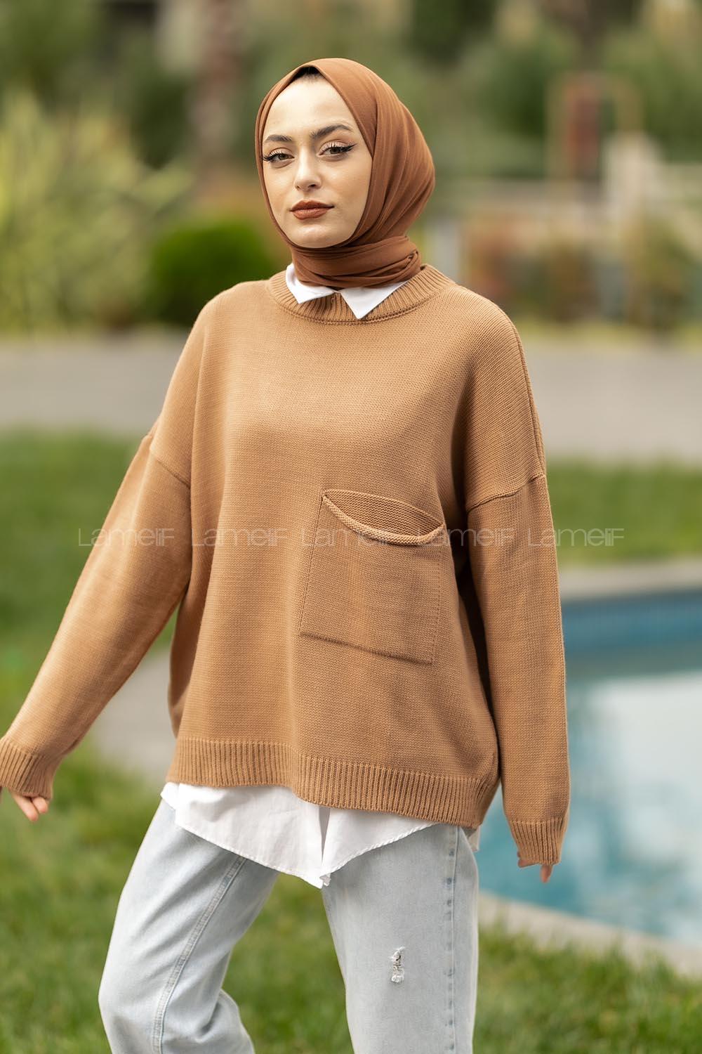 Modalamelif Cep Detaylı Basic Kazak Camel