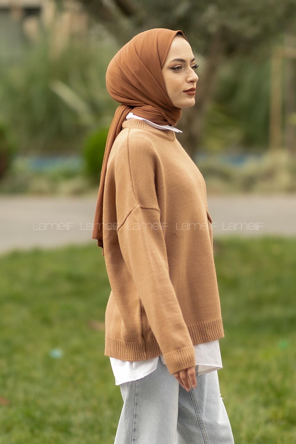 Modalamelif Cep Detaylı Basic Kazak Camel