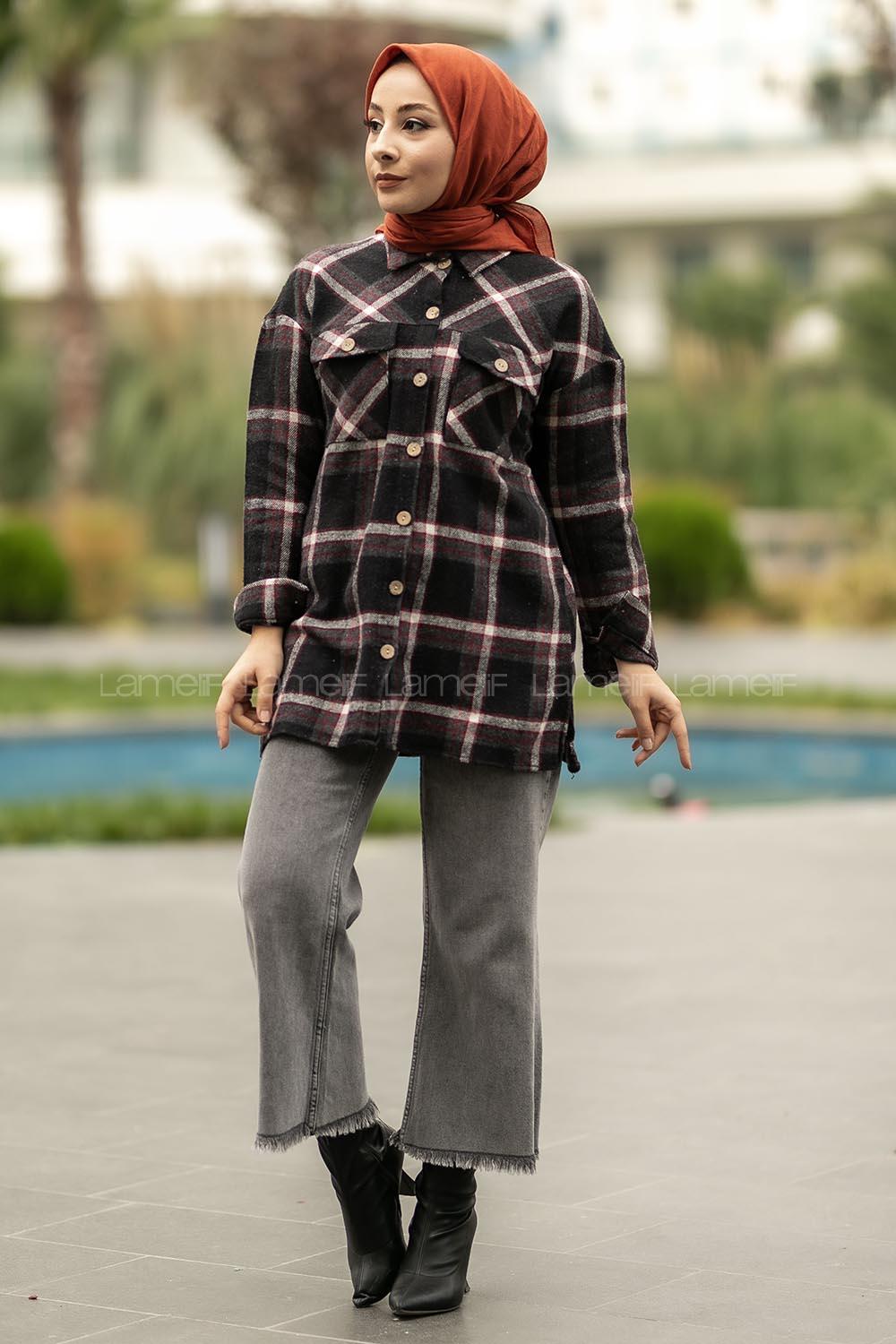 Modalamelif Çift Cepli Oduncu Gömlek Kırmızı-Antrasit