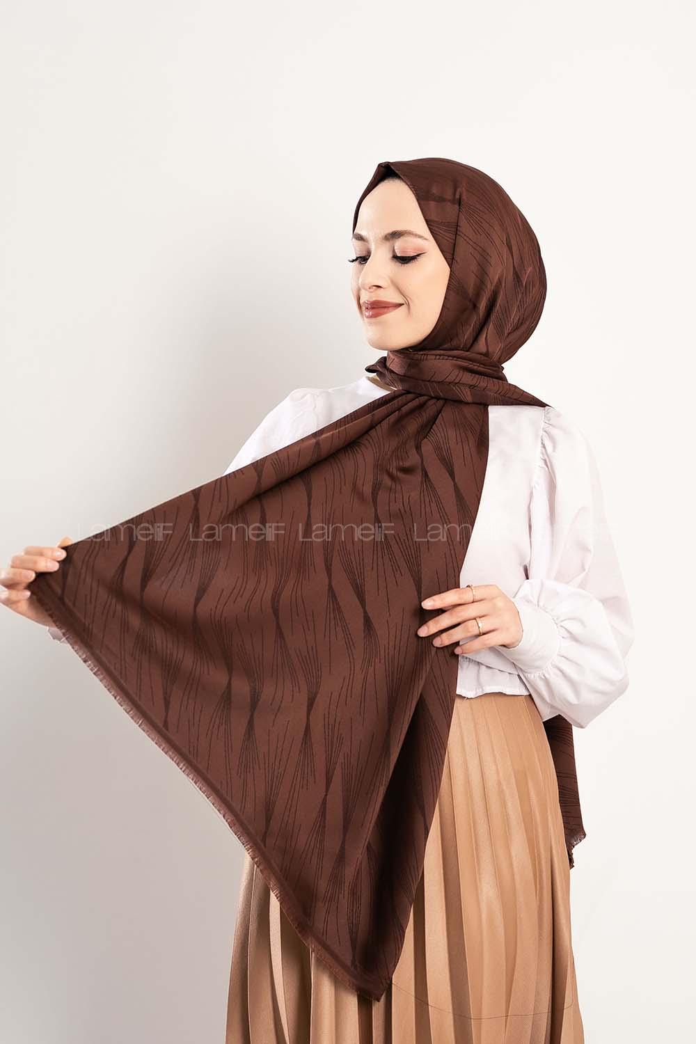 Modalamelif Çizgisel desenli  İpeksi Jakarlı Şal Acı Kahve