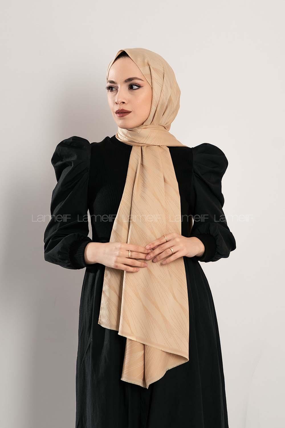 Modalamelif Çizgisel desenli  İpeksi Jakarlı Şal Bej