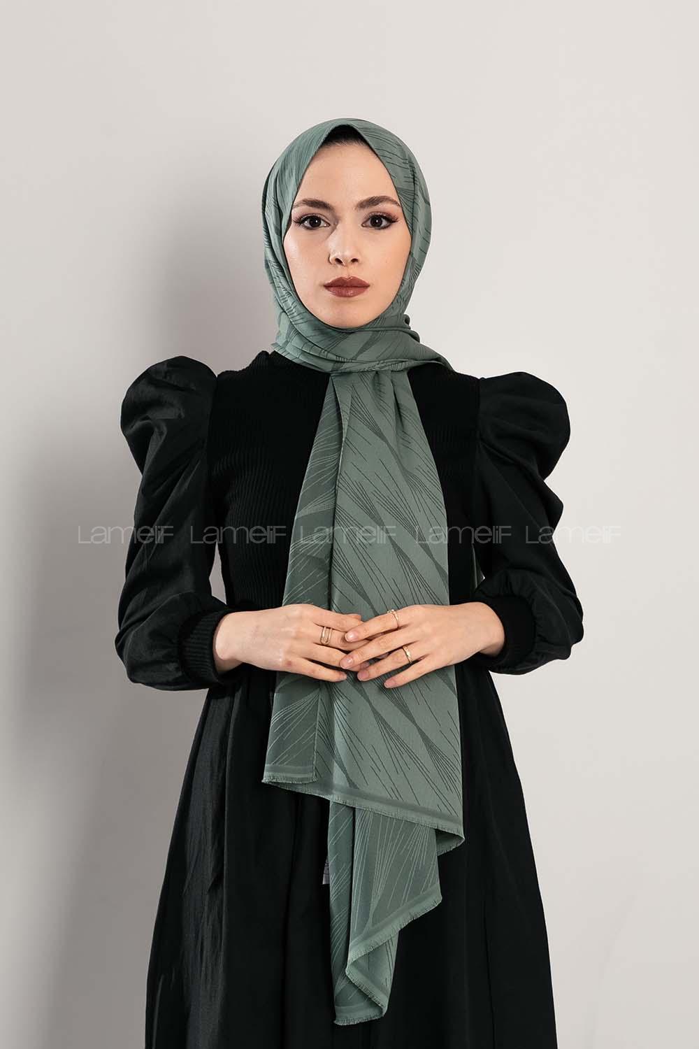 Modalamelif Çizgisel desenli  İpeksi Jakarlı Şal Çağla Yeşili