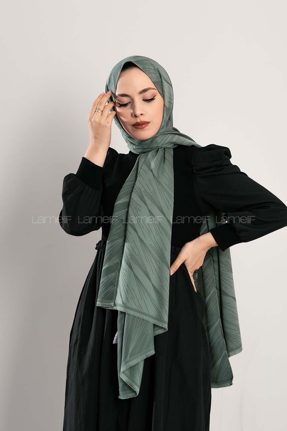 Modalamelif Çizgisel desenli  İpeksi Jakarlı Şal Çağla Yeşili
