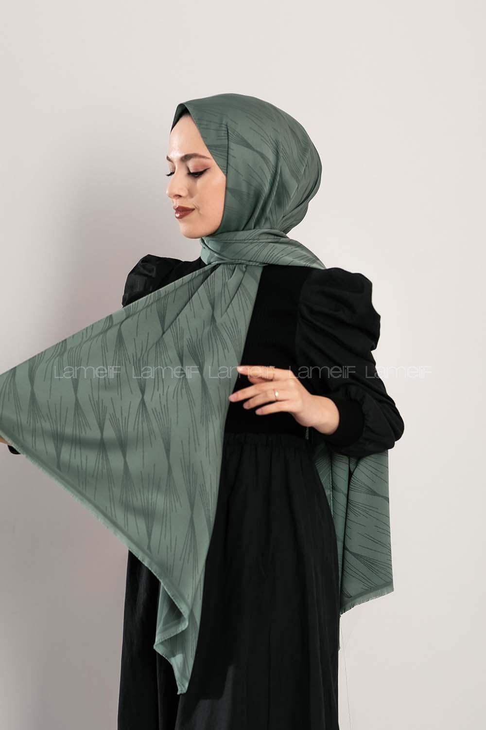 Modalamelif Çizgisel desenli  İpeksi Jakarlı Şal Çağla Yeşili