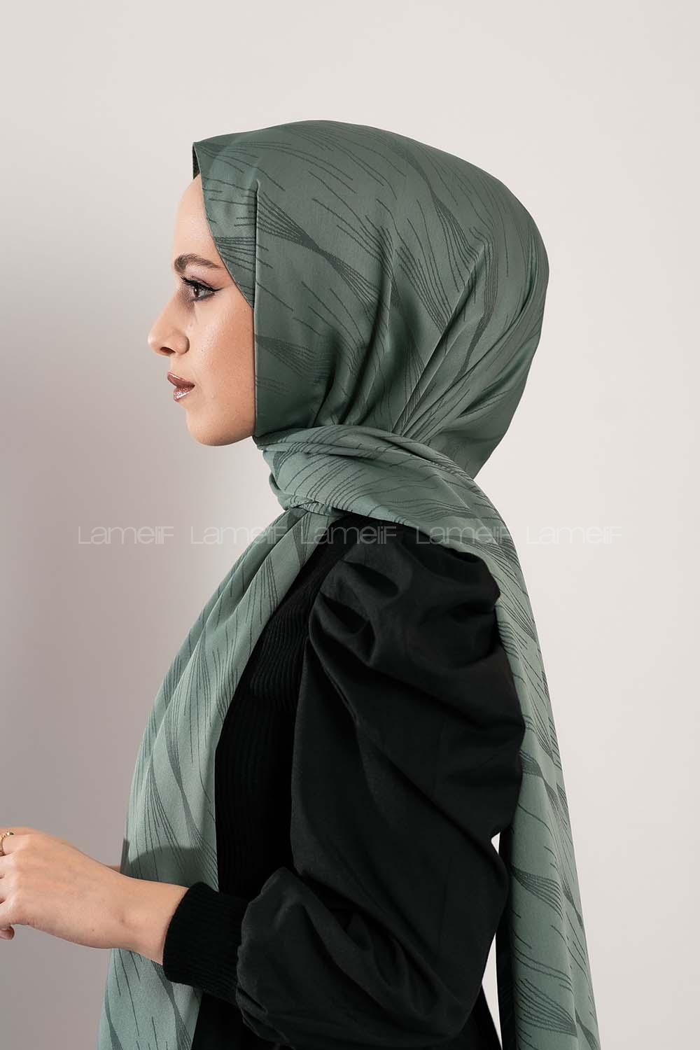 Modalamelif Çizgisel desenli  İpeksi Jakarlı Şal Çağla Yeşili