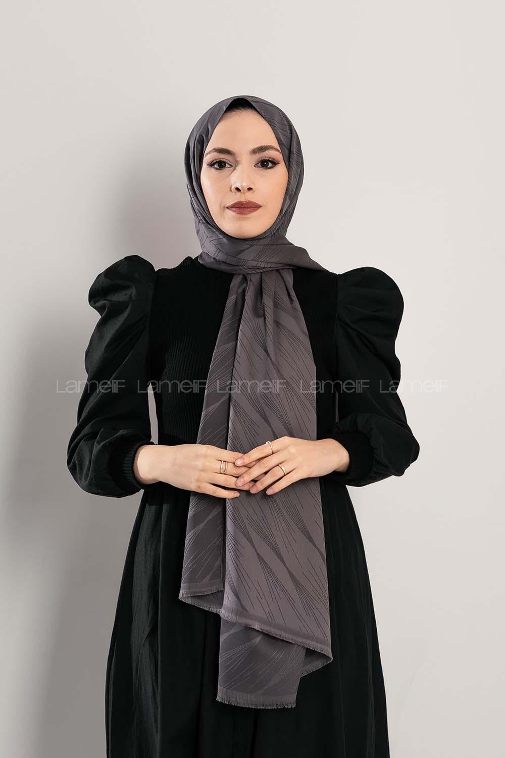 Modalamelif Çizgisel desenli  İpeksi Jakarlı Şal Füme