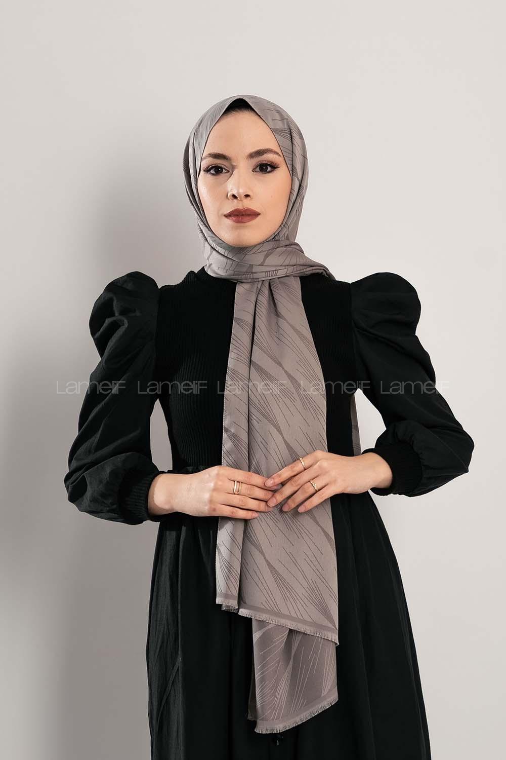 Modalamelif Çizgisel desenli  İpeksi Jakarlı Şal Gri