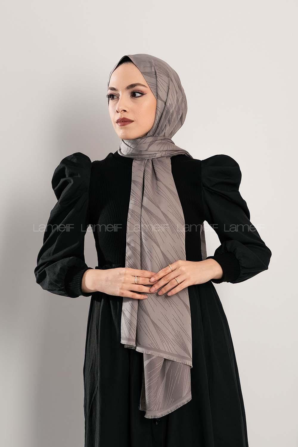 Modalamelif Çizgisel desenli  İpeksi Jakarlı Şal Gri