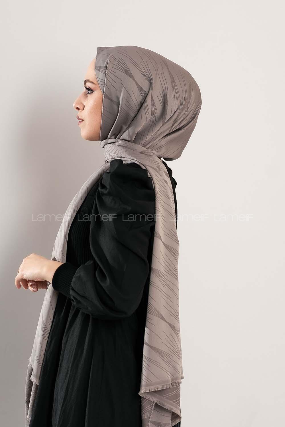 Modalamelif Çizgisel desenli  İpeksi Jakarlı Şal Gri