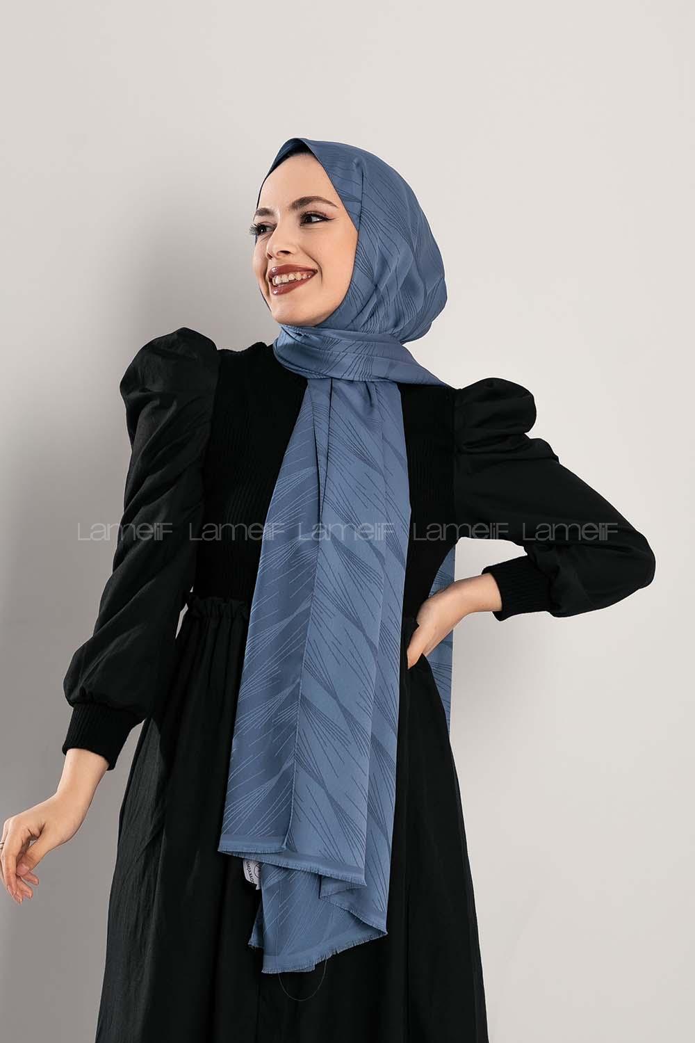 Modalamelif Çizgisel desenli  İpeksi Jakarlı Şal İndigo