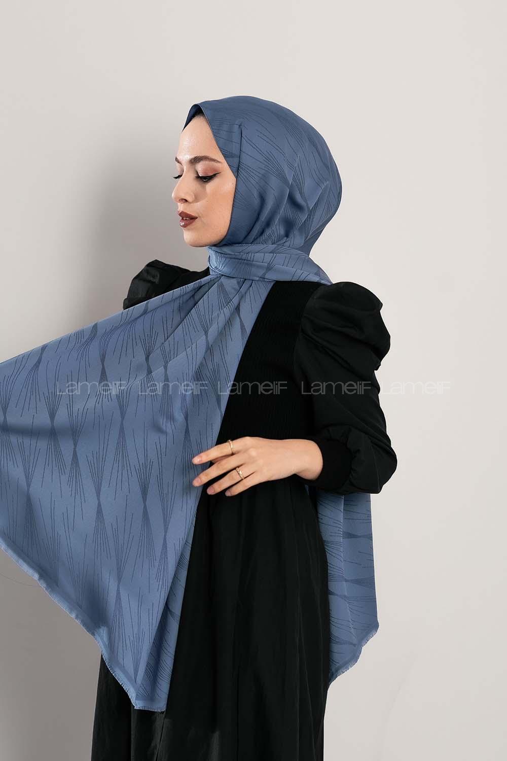 Modalamelif Çizgisel desenli  İpeksi Jakarlı Şal İndigo