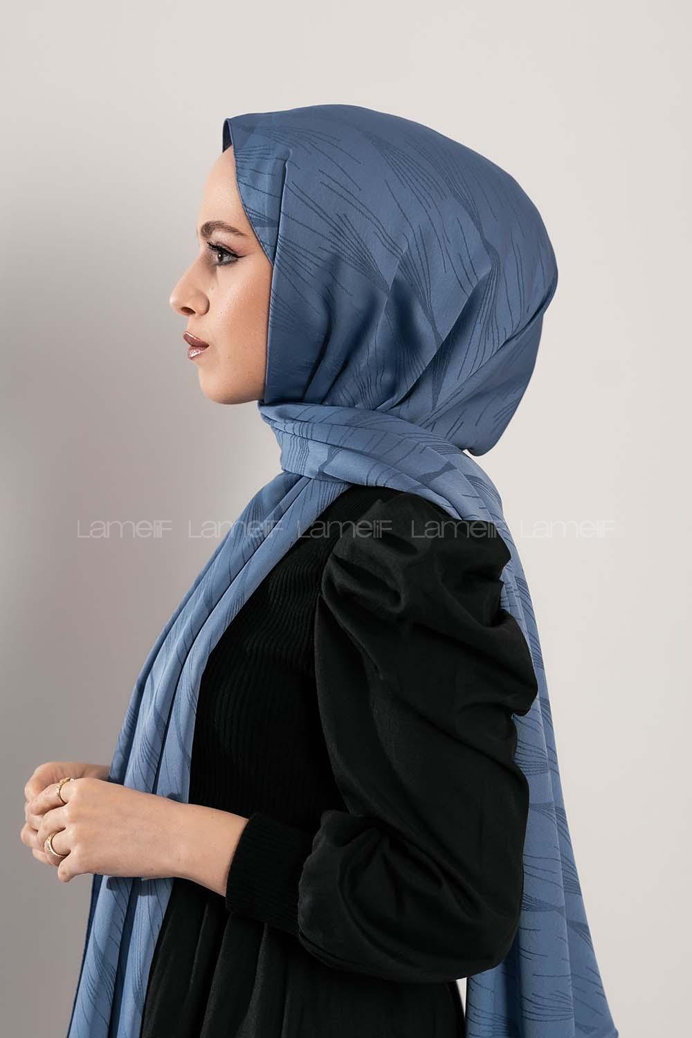 Modalamelif Çizgisel desenli  İpeksi Jakarlı Şal İndigo