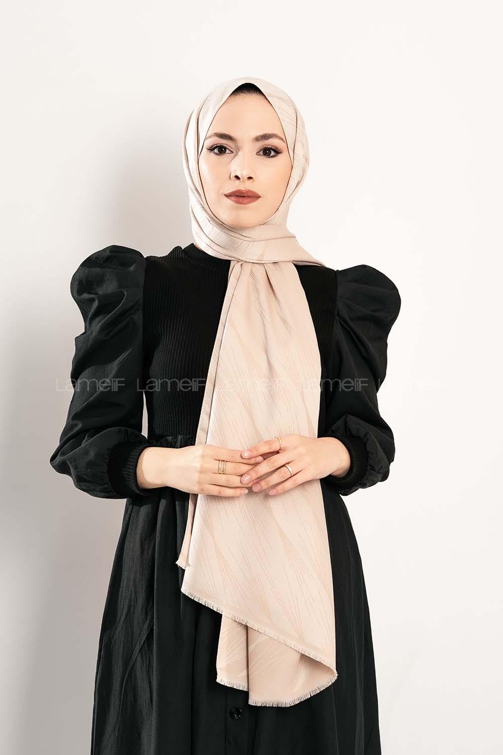 Modalamelif Çizgisel desenli  İpeksi Jakarlı Şal Kemik