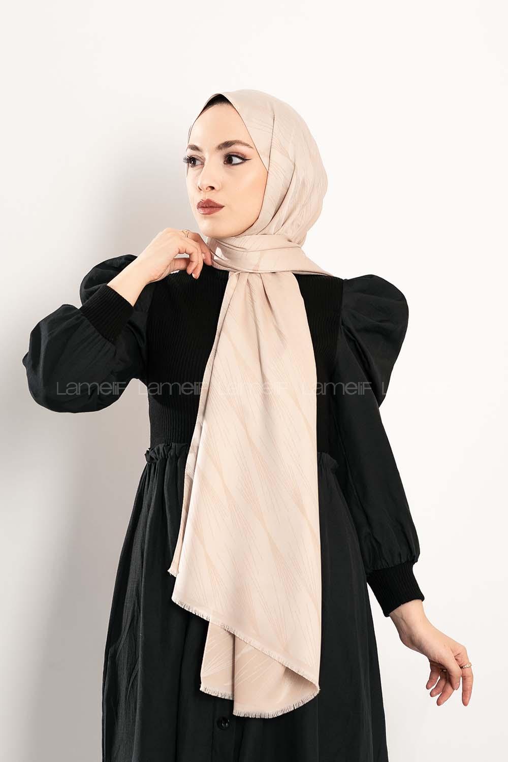 Modalamelif Çizgisel desenli  İpeksi Jakarlı Şal Kemik