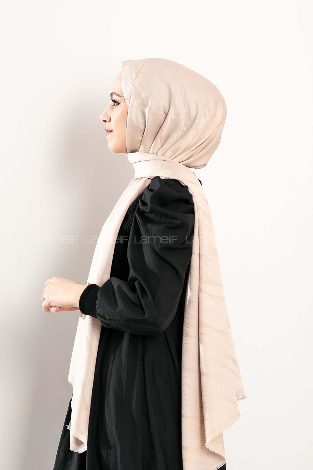 Modalamelif Çizgisel desenli  İpeksi Jakarlı Şal Kemik