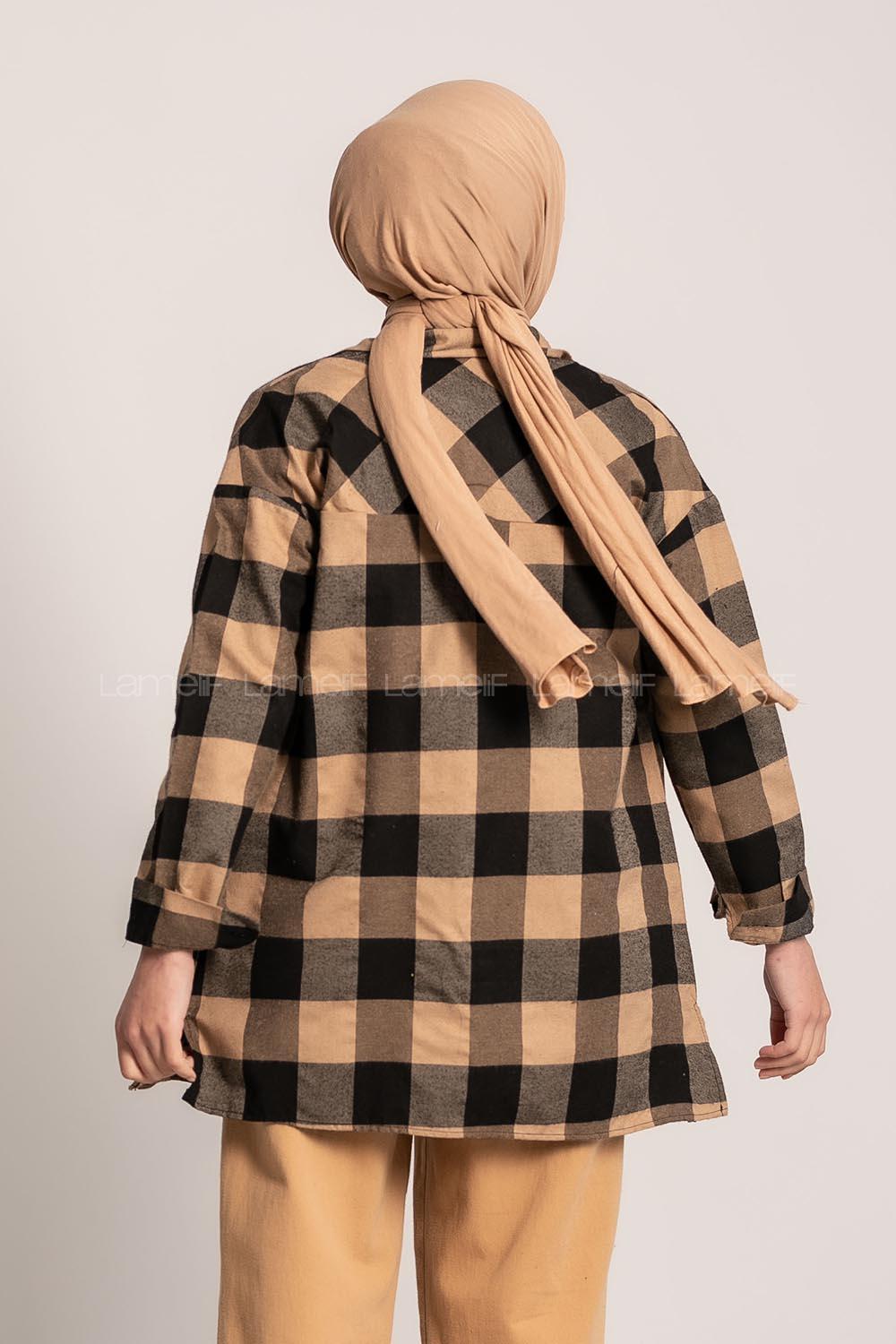 Modalamelif Ekose Desenli Çift Cepli Oduncu Gömlek Camel