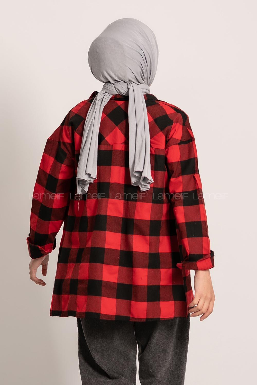 Modalamelif Ekose Desenli Çift Cepli Oduncu Gömlek Kırmızı-Siyah