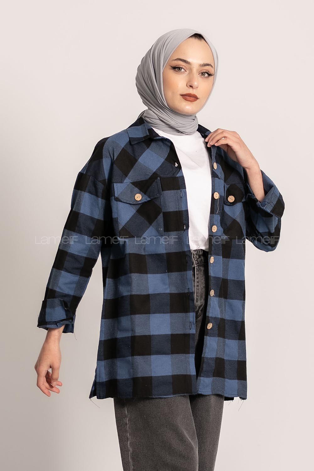 Modalamelif Ekose Desenli Çift Cepli Oduncu Gömlek Lacivert