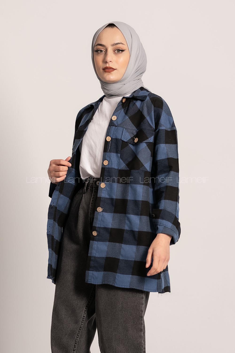 Modalamelif Ekose Desenli Çift Cepli Oduncu Gömlek Lacivert