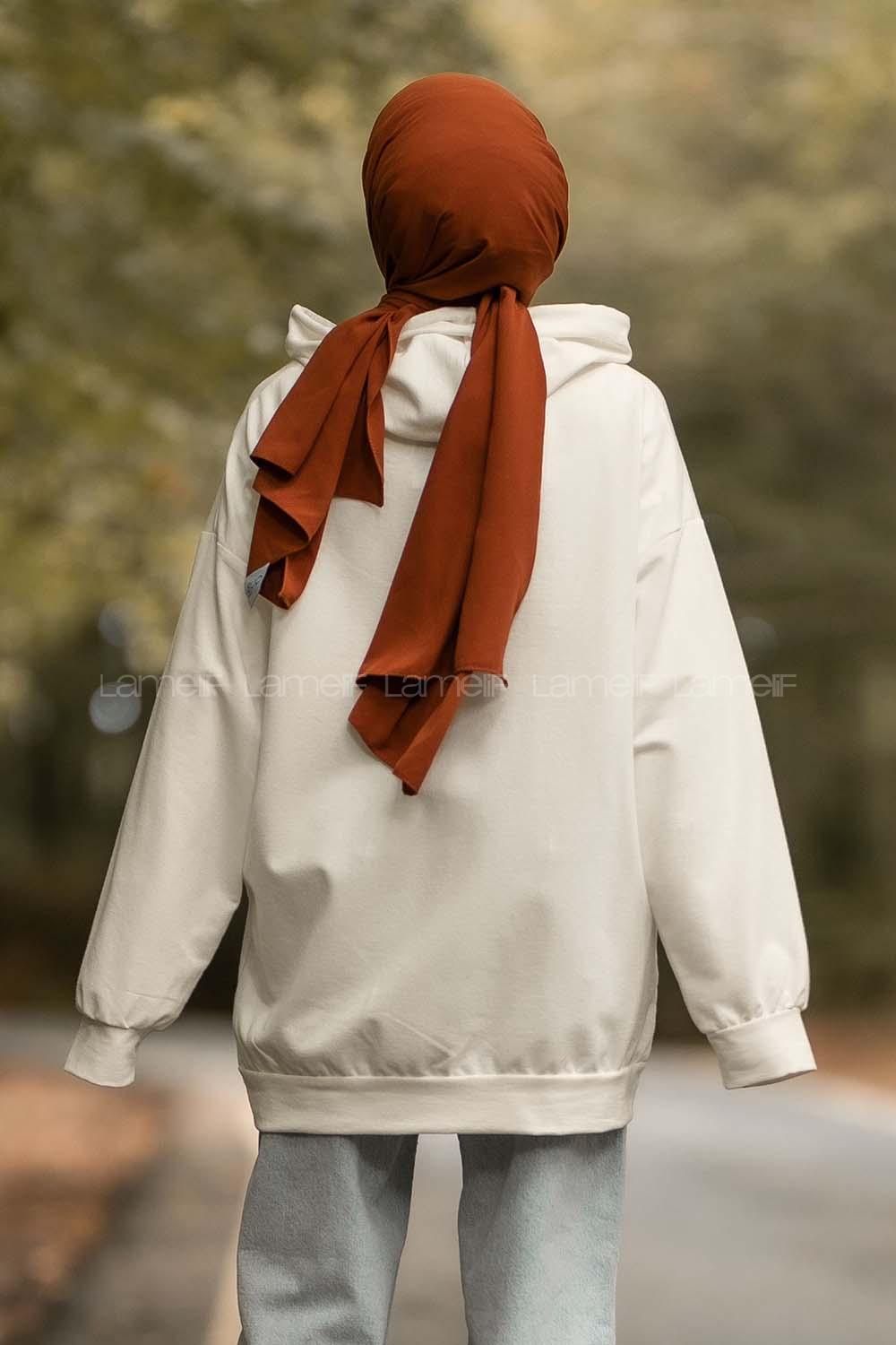 Modalamelif Mıchıgan Yazı Baskılı Kapüşonlu Sweat Beyaz