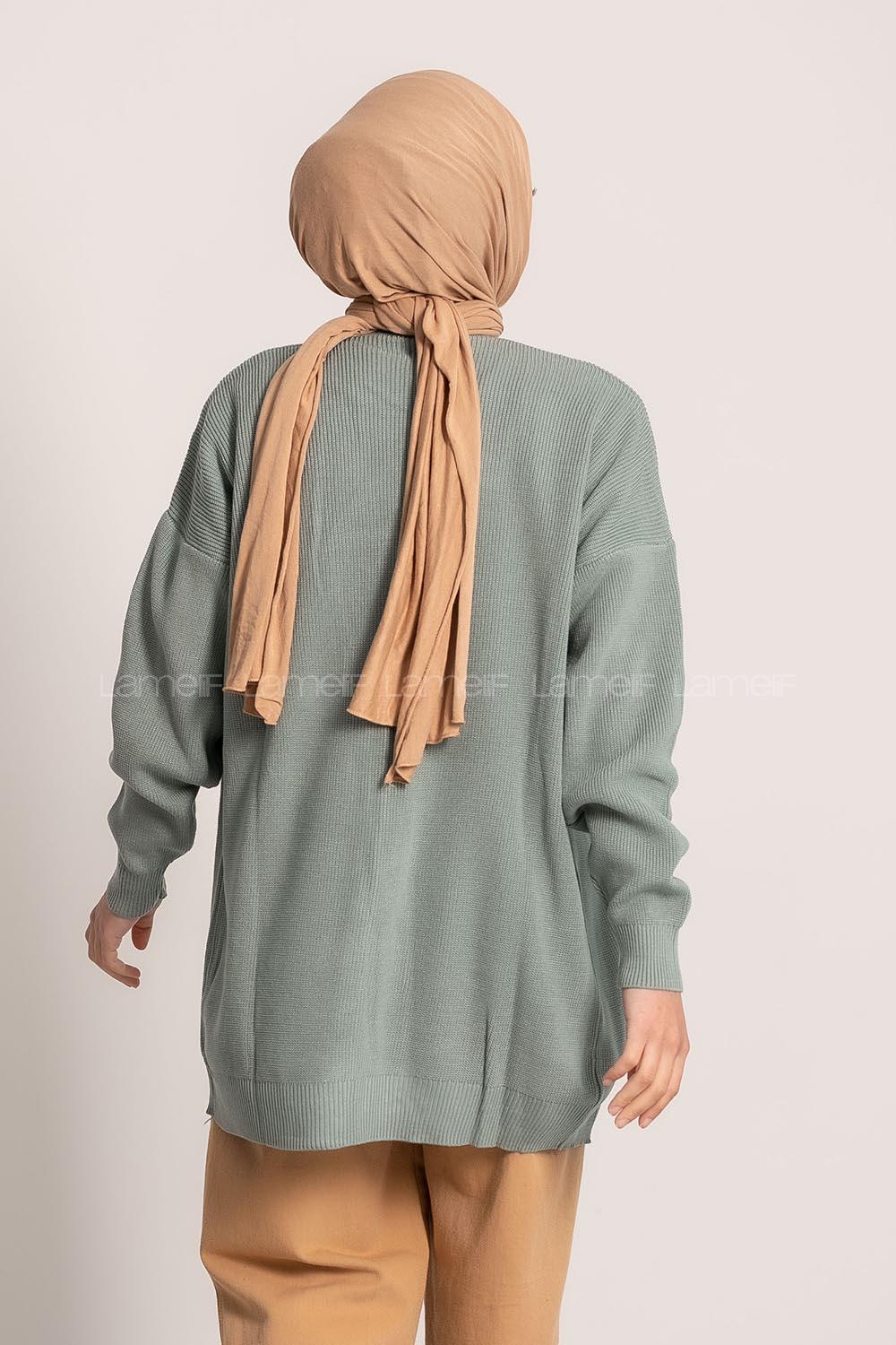 Modalamelif Önü Düğme Detaylı Düz Hırka Çağla Yeşili