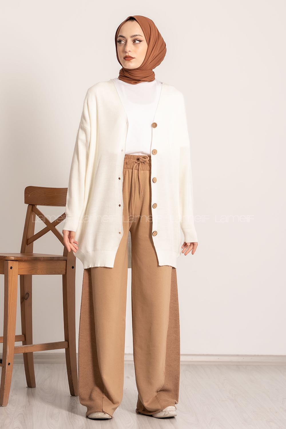 Modalamelif Önü Düğme Detaylı Düz Hırka Ekru