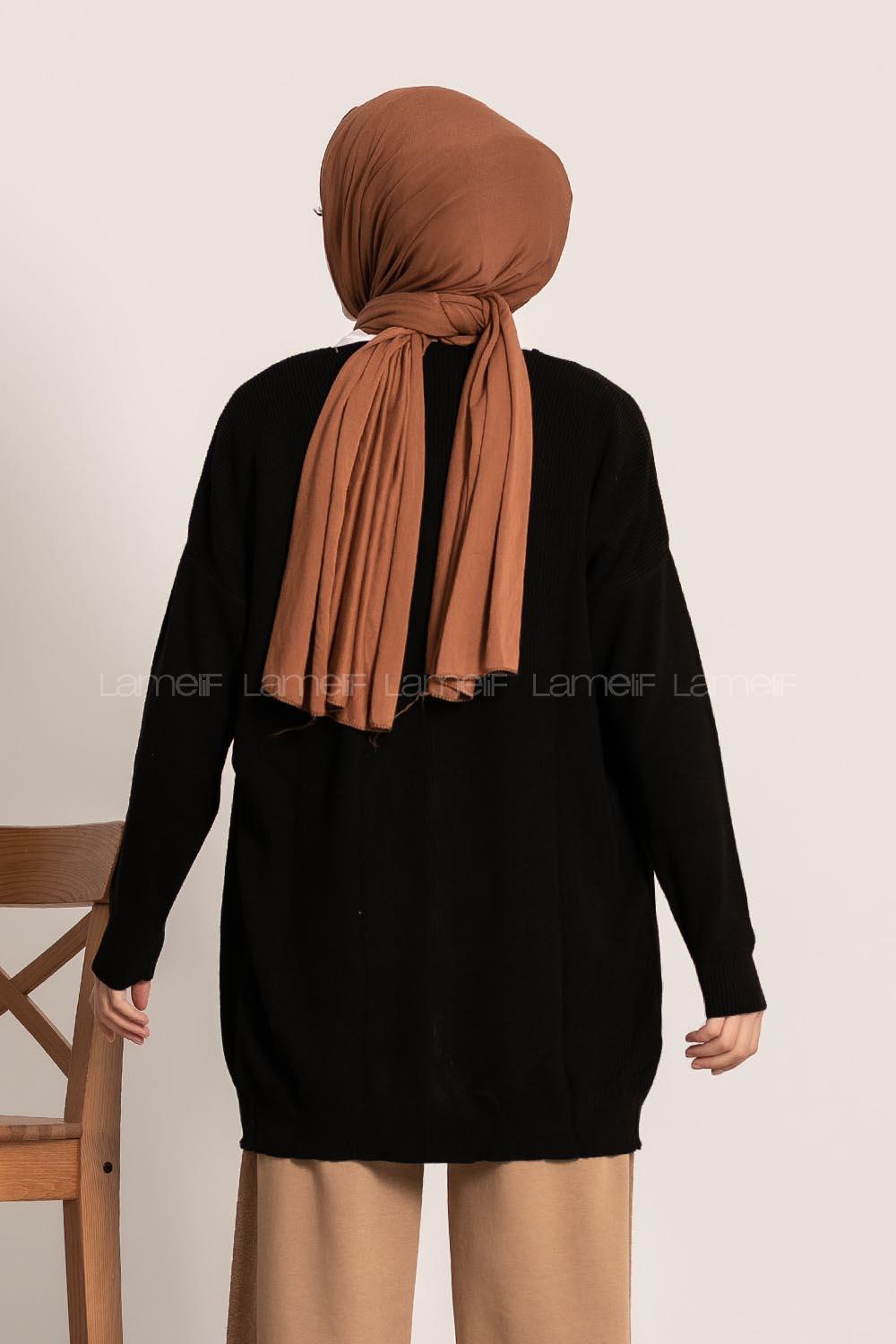 Modalamelif Önü Düğme Detaylı Düz Hırka Siyah