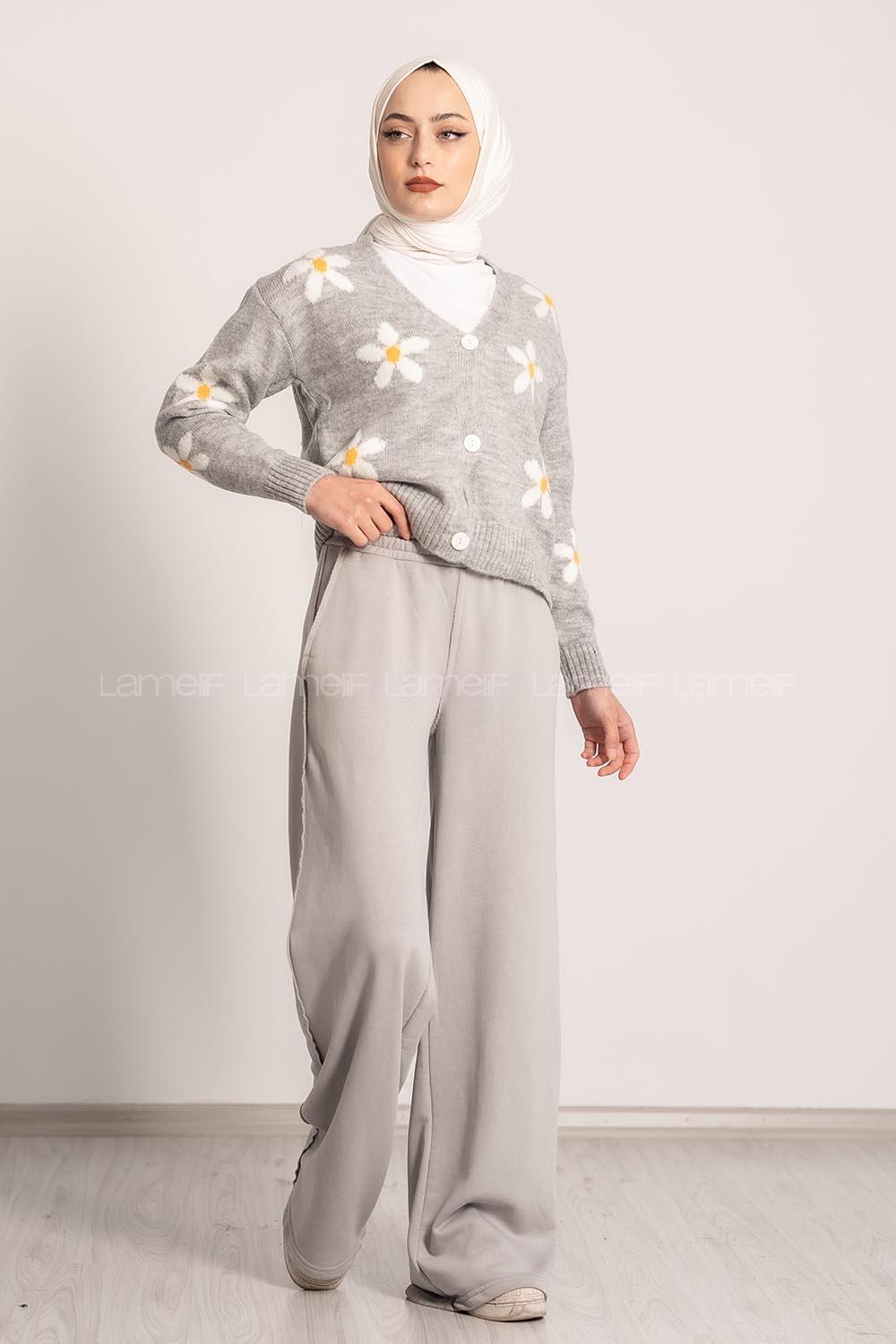 üğmeli Triko Hırka Gri