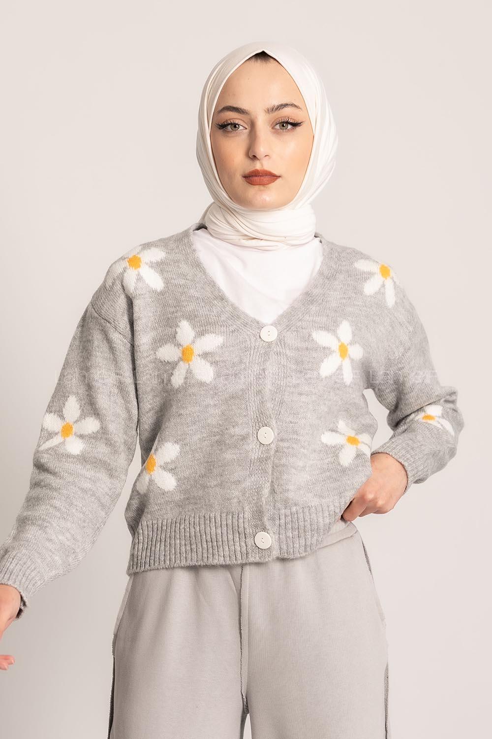 üğmeli Triko Hırka Gri