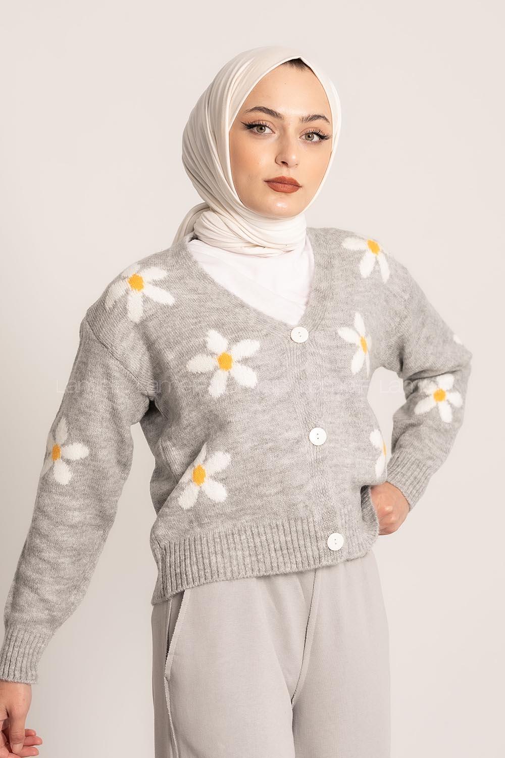 üğmeli Triko Hırka Gri