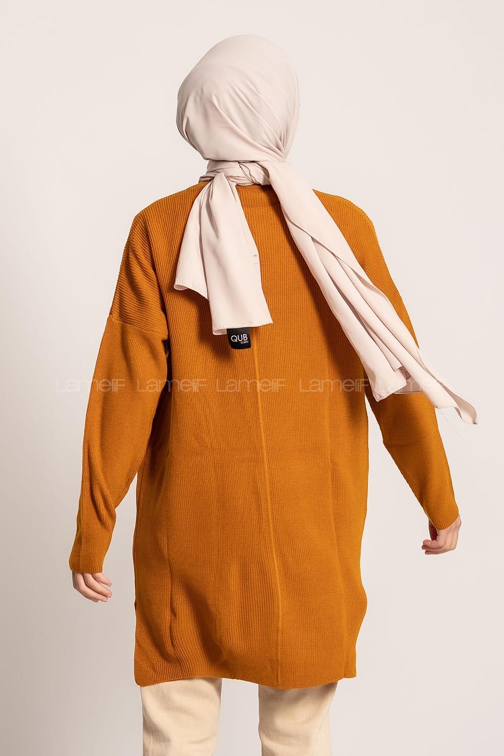 Modalamelif  Yarım Boğazlı Yırtmaç Detaylı Salaş Tunik Hardal Sarısı