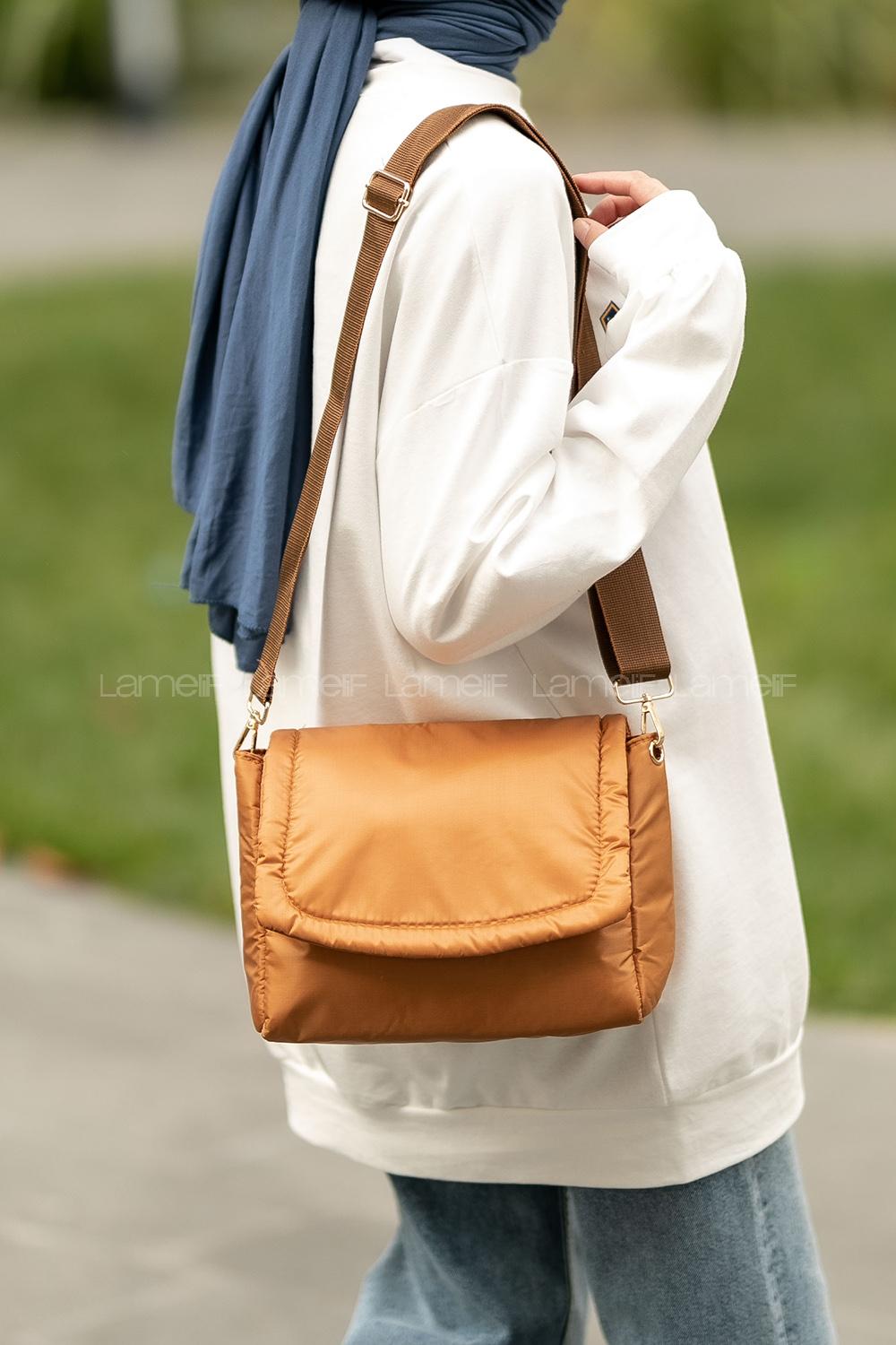 Lamelif Paraşüt Kumaş Kapak Kilitli Çanta Hardal Sarı