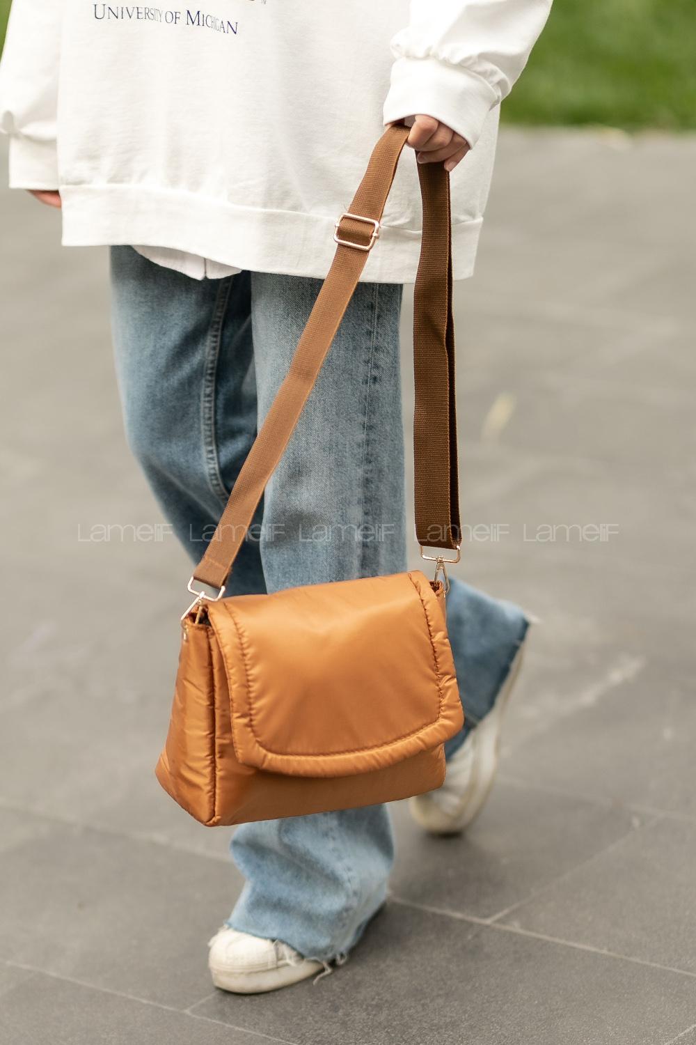 Lamelif Paraşüt Kumaş Kapak Kilitli Çanta Hardal Sarı