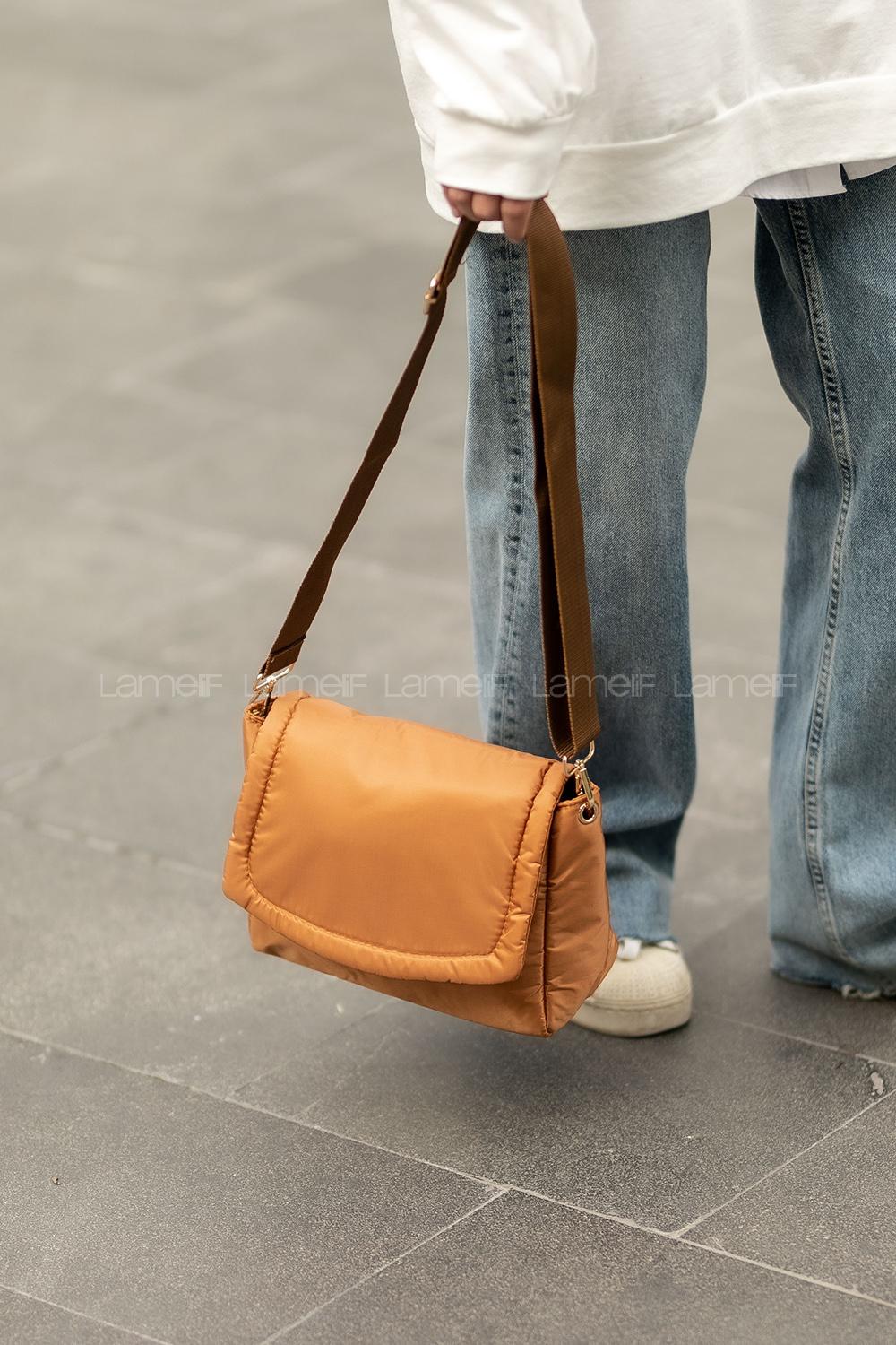 Lamelif Paraşüt Kumaş Kapak Kilitli Çanta Hardal Sarı