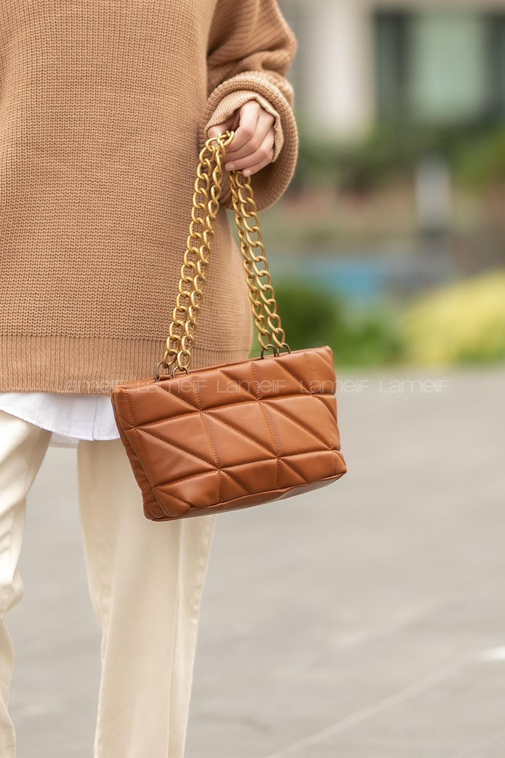 Modalamelif  Zincir Askılı  Kapitone Omuz Çantas Taba