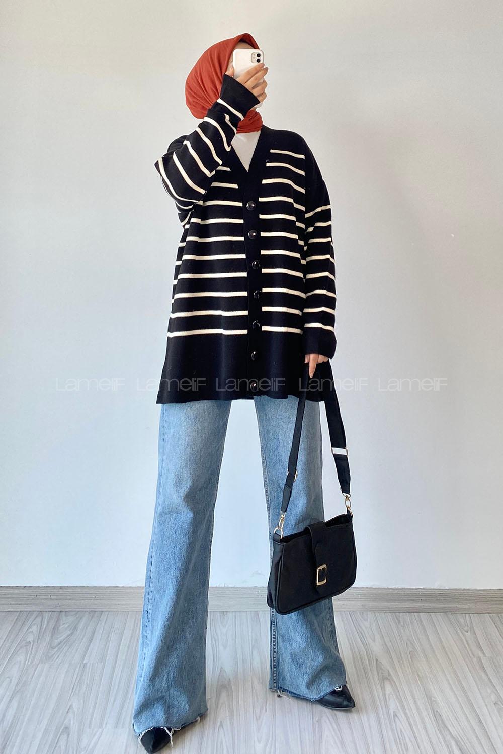 i Renk Garnili Basic Hırka Siyah