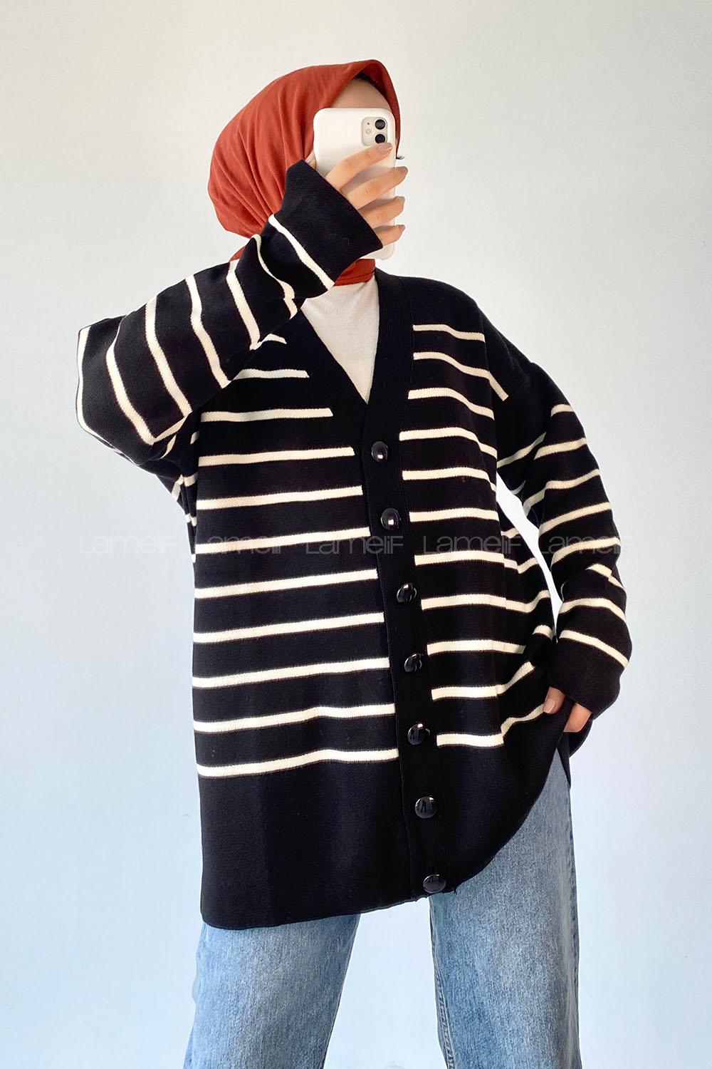 i Renk Garnili Basic Hırka Siyah