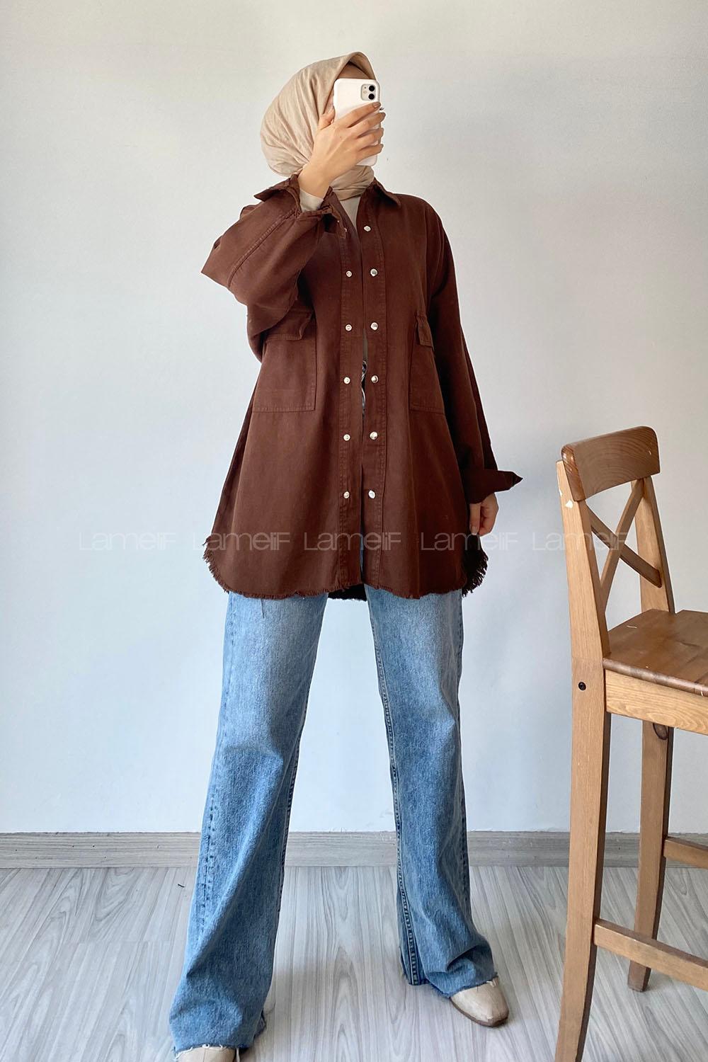 Modalamelif Önü ÇıtÇıt Düğmeli Çift Cepli Püskül Detaylı Ceket Acı Kahve