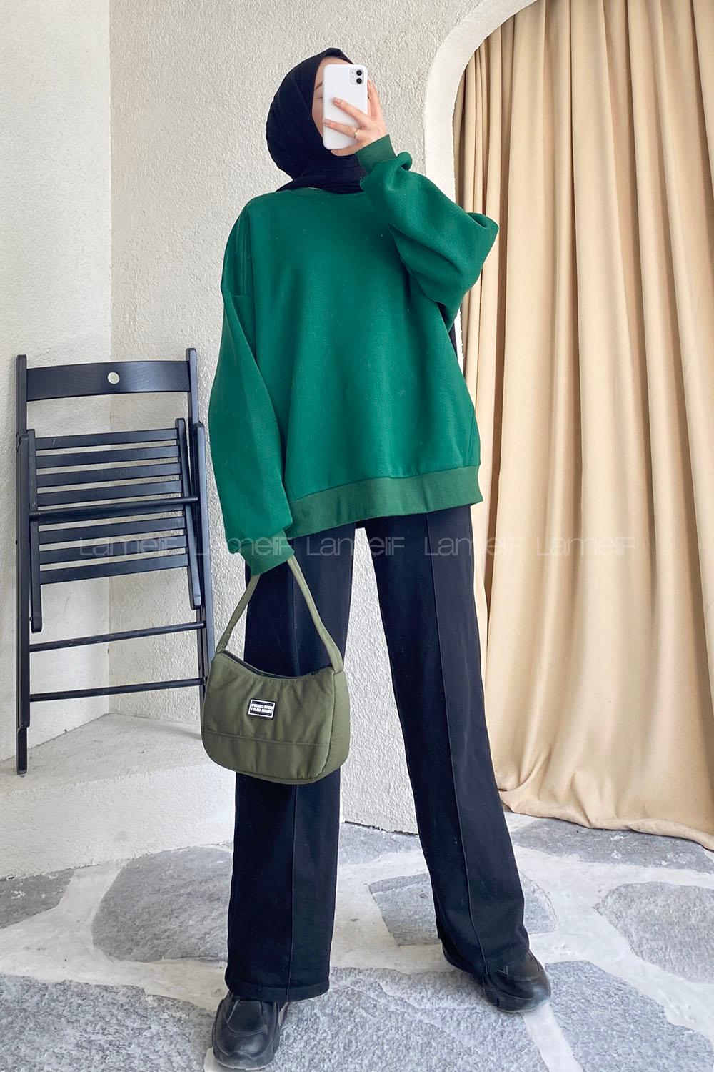 Modalamelif Bisiklet Yaka Oversize Sweat Yeşil